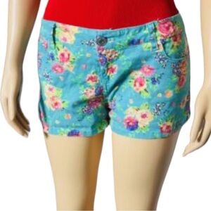Wallflower Womens Floral Shorts Size 7 Juniors Green Pink Yellow Roses pocket